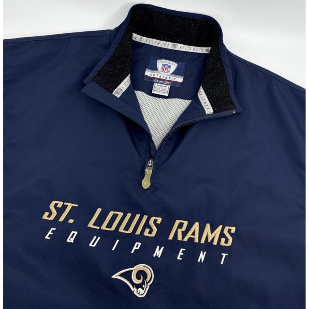 St. Louis Rams Reebok NFL 1/4 Zip Windbreaker Mens S Blue Mesh Lined
